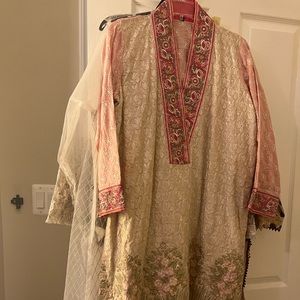 Pink and off white kurta